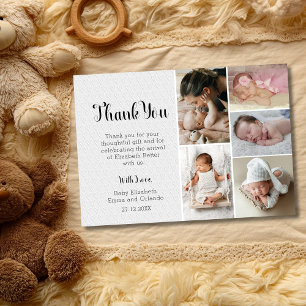 Chic White Hearts Six Photo Baby Shower Thank You Card