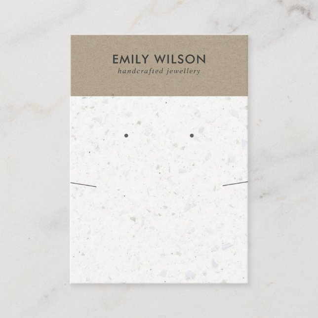 CHIC WHITE KRAFT TERRAZZO NECKLACE EARRING DISPLAY BUSINESS CARD (Front)
