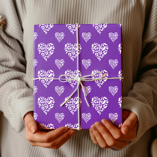 Chic White Leopard Cheetah Heart Grape Wrapping Paper