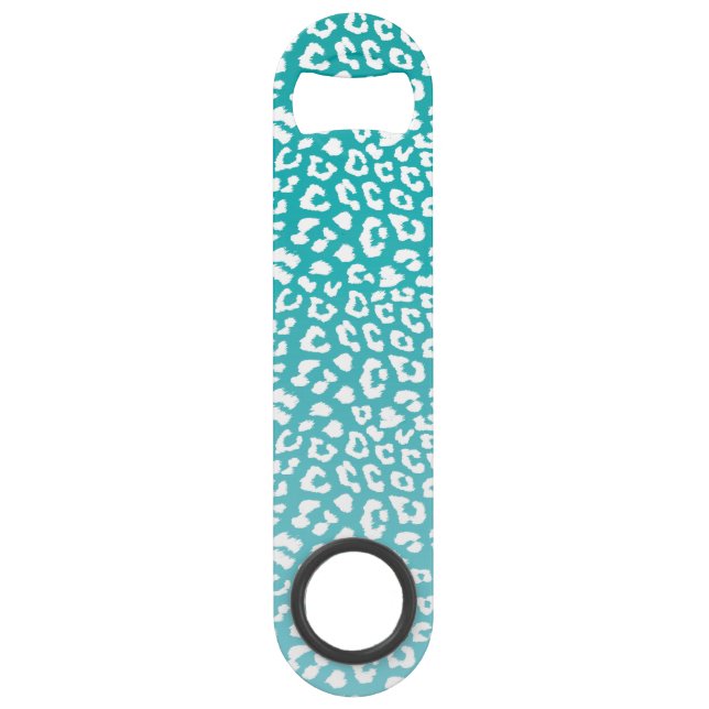 Chic White Leopard Spots on Turquoise Bar Key (Front)