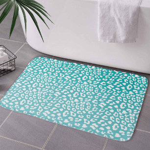 Chic White Leopard Spots on Turquoise Bath Mat