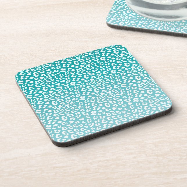 Chic White Leopard Spots on Turquoise Coaster (Left Side)