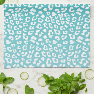 Chic White Leopard Spots on Turquoise Kitchen Towel