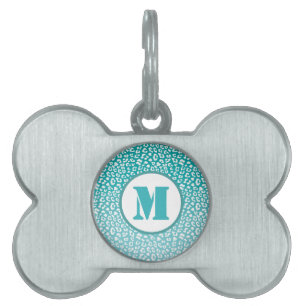 Chic White Leopard Spots on Turquoise Monogram Pet ID Tag