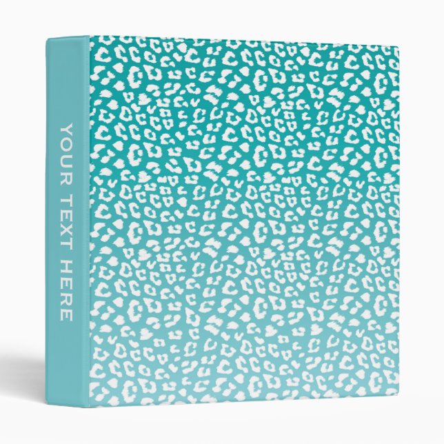 Chic White Leopard Spots on Turquoise Personalized Binder (Front/Spine)