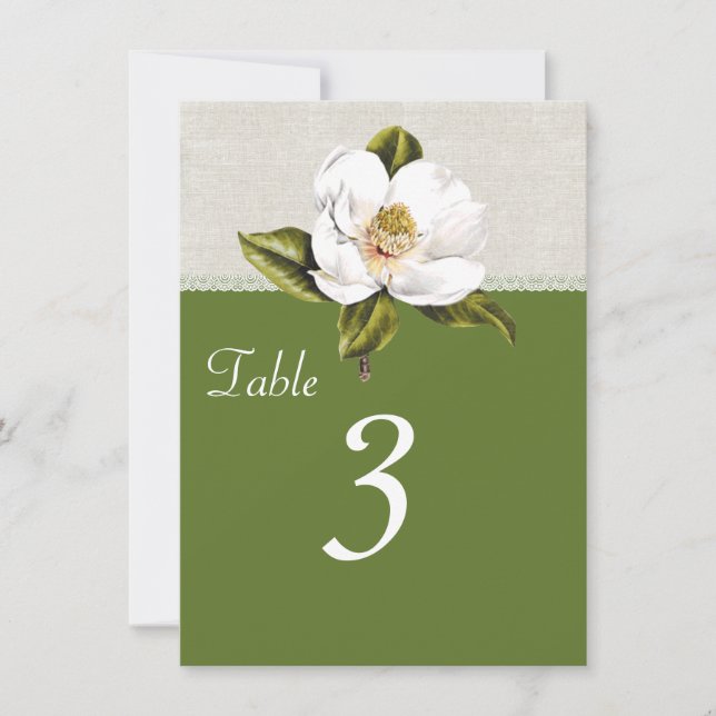 Chic White Magnolia Reception Table Number (Front)