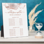Chic White Marble Agate Rose Gold Price Menu Plaque<br><div class="desc">Chic White Marble Agate Rose Gold Price Menu plaque. Perfect for a beauty salon,  hair stylist,  makeup artist,  or cosmetologist.</div>