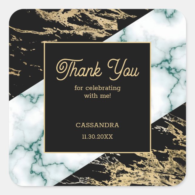 Chic White Marble Gold Foil Paint Texture Birthday Square Sticker (Front)