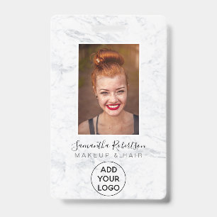 Chic white marble logo employee photo pass badge