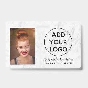 Chic white marble logo employee photo pass badge