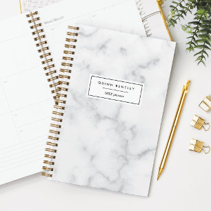 Chic White Marble Personalized Planner