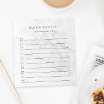 Chic White Marble Personalized To-Do List Notepad<br><div class="desc">Personalize this chic to-do list notepad with a name and an additional line of custom text (shown with "important things to do") in modern black lettering on a trendy pale grey and white veined marble background. Lined checklist notepad makes it easy to keep track of your important tasks in style....</div>