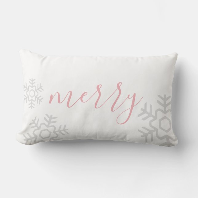 Chic White Merry Christmas Holiday Lumbar Pillow (Front)