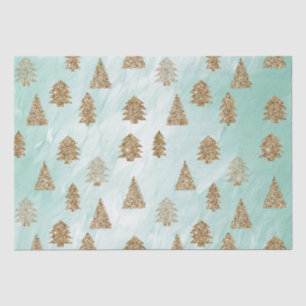 Chic White Mint Gold Glitter Christmas Trees Tissue Paper
