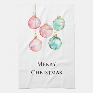 Chic White Mint Pink Gold Christmas Ornaments Kitchen Towel