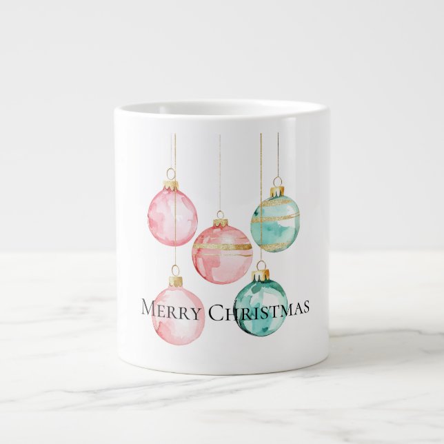 Chic White Mint Pink Gold Christmas Ornaments Large Coffee Mug (Front)