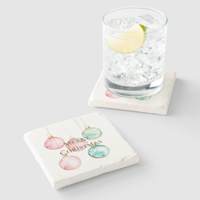 Chic White Mint Pink Gold Christmas Ornaments Stone Coaster (Side)