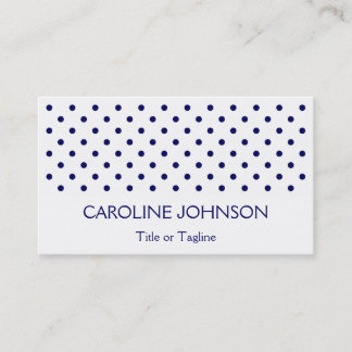 Chic White Navy Blue Polka Dot Spot Dots Pattern Business Card