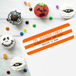 Chic White Orange Stripes Halloween Return Address