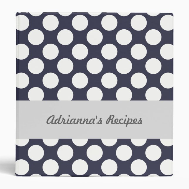 Chic White Polka Dots Navy Blue Binder (Front)