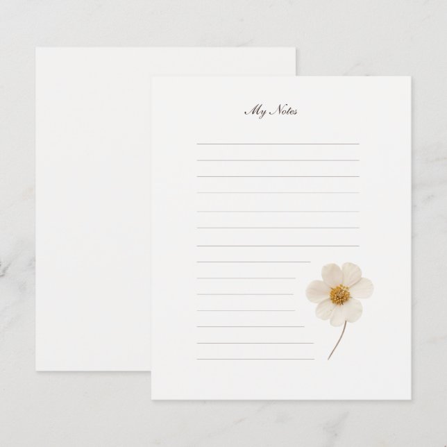 Chic White Pressed Flower I Lined Stationery Paper (Front/Back)