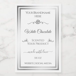 Chic White Product Label Silver Frame Vintage Rose