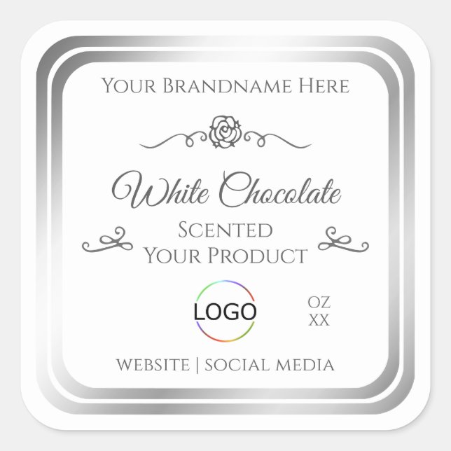 Chic White Product Label Silver Frame with Logo (Front)