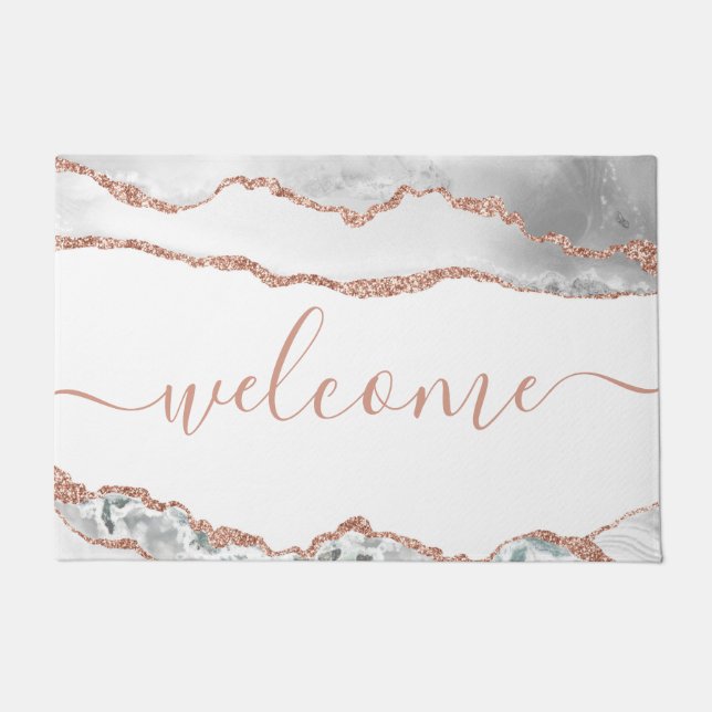 Chic White Rose Gold Glitter Agate Welcome Doormat (Front)