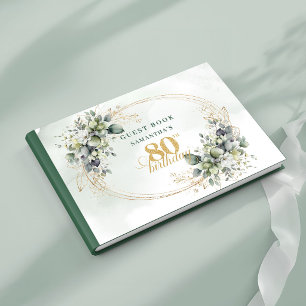 Chic White Roses Botanical 80th Birthday Sign Book