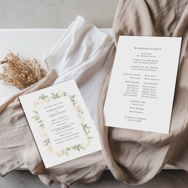 CHIC WHITE ROSES | Botanical Wedding Program (Creator Uploaded)