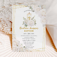Chic White Roses Floral Baptism Christening Candle