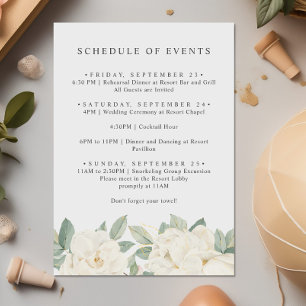 CHIC WHITE ROSES FLOWERS Spring SCHEDULE OF EVENTS Enclosure Card