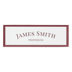Chic White & Ruby Red Border: Trendy Professional Name Tag