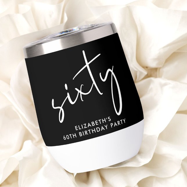 Chic White Script Black 60th Birthday Party (Creator Uploaded)