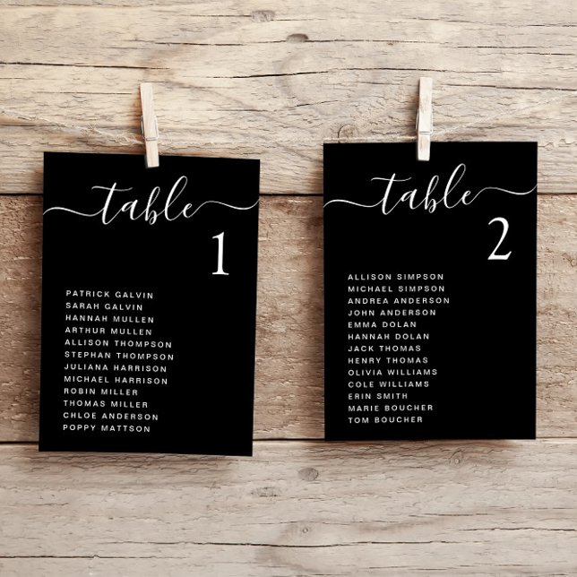 Chic White Script Black Wedding Seating Chart Card (Creator Uploaded)