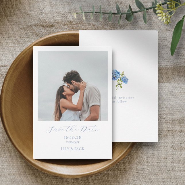 Chic White Script Couple Photo Save The Date Card (Creator Uploaded)