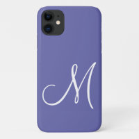Chic White Script Initial Periwinkle