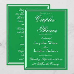 Chic White Script on Emerald Green Couples Shower Invitation