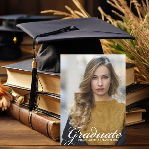 Chic White Script Overlay Graduate Photo Announcement