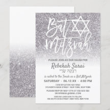 Chic White Silver Faux Glitter Ombre Bat Mitzvah