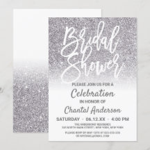 Chic White Silver Faux Glitter Ombre Bridal Shower