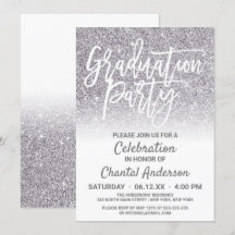 Chic White Silver Faux Glitter Ombre Graduation