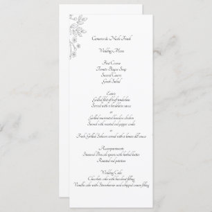 Chic White Silver Foil Floral Reception Menu Card