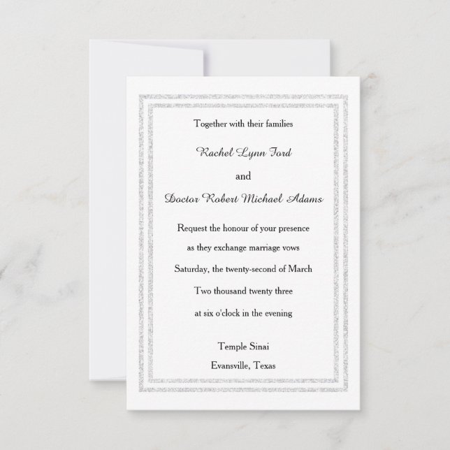 Chic White Silver Glitter Trim-3x5Wedding Invitate Invitation (Front)