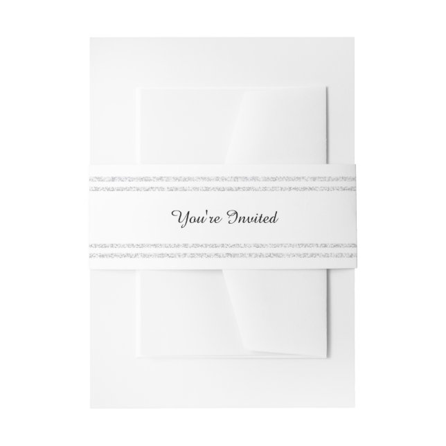 Chic White Silver Glitter Trim - Belly Band Invitation Belly Band (Front Example)