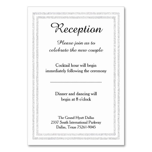 Chic White Silver Glitter Trim - Reception Insert Table Number (Front)
