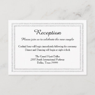Chic White Silver Glitter Trim-Reception Invition Enclosure Card
