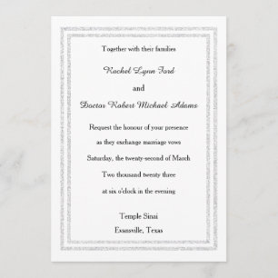 Chic White Silver Glitter Trim- Wedding Invitation