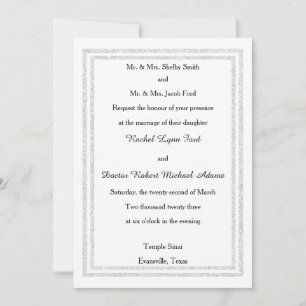 Chic White Silver Glittered Trim -Wedding Invition Invitation