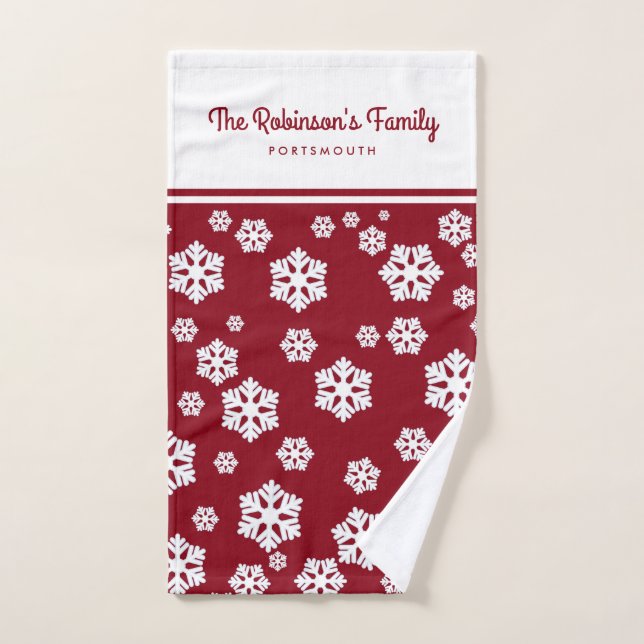 Chic White Snowflakes Nordic Pattern on Dark Red Bath Towel Set (Hand Towel)